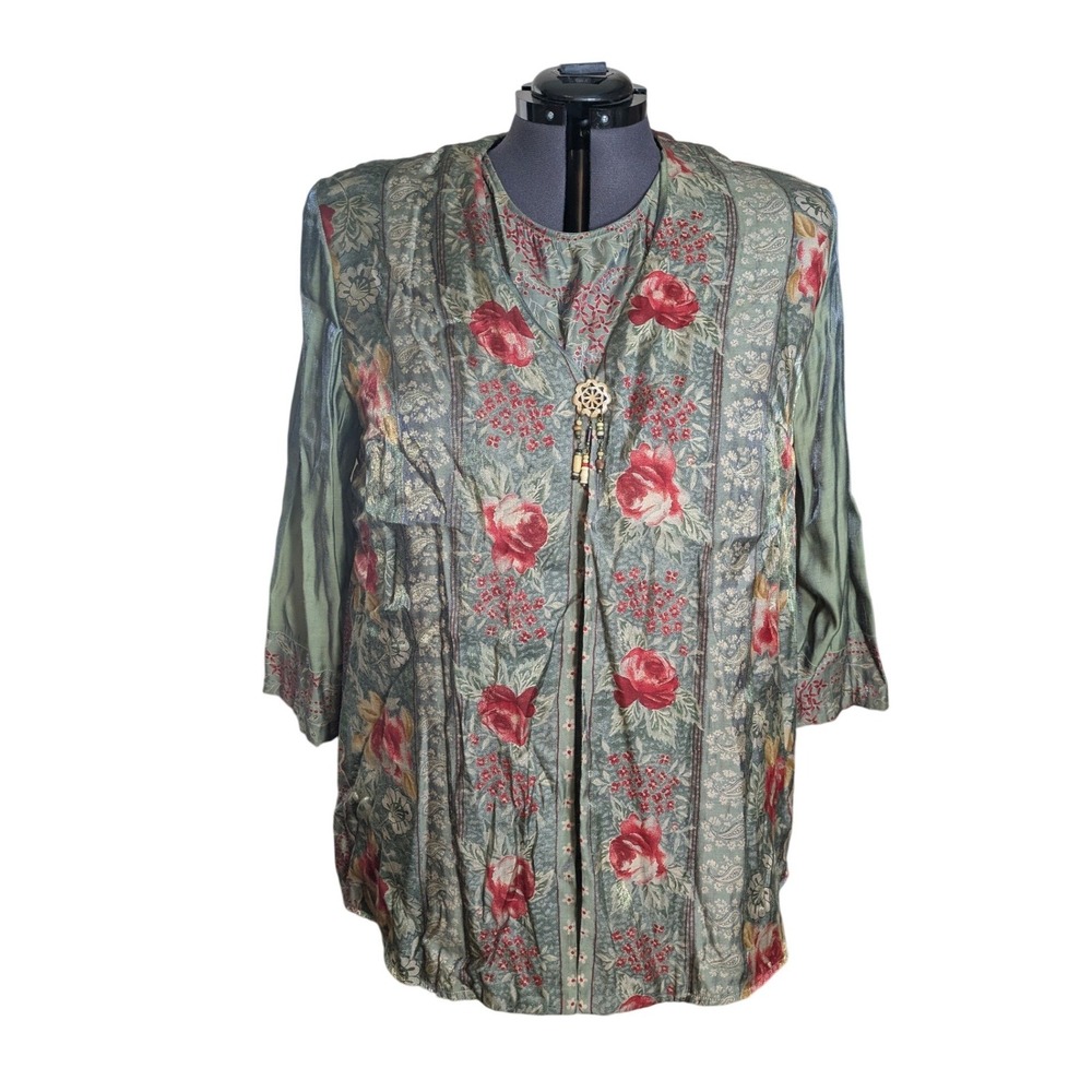 90s Vintage Fairy Boho Tunic 18W Floral Rayon Blouse Plus Size Carole‎ Little